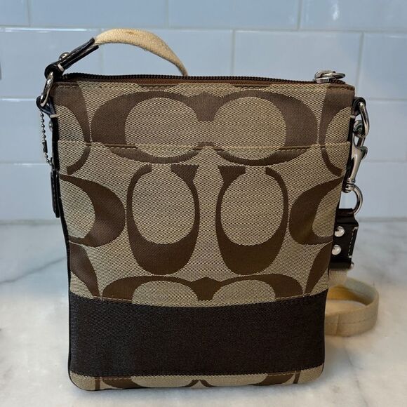 Coach Crossbody Purse Handbag Signature Stripe Jacquard Logo Swing Pack Bag - Picture 5 of 16